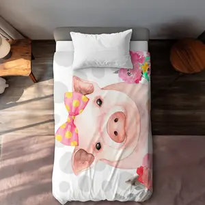 360 Stand Pink Twin Size Extra Long Microfiber Duvet Cover - Cute Pig Motif, Pretty Floral Print, Machine Washable Bedding Linen for Bedroom Decor, Decorative Duvet Cover, Animal Image Duvet Covers
