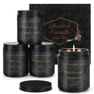 Scented Candles for Men -  Valentine's Day gift 4 Pack Candles for Home Scented, Soy Wax, 200 Hour Burn Time, Men Candle Set, Sandalwood Oud/Mahogany Teakwood/Smoke Vanilla/Jasmine Candle Set