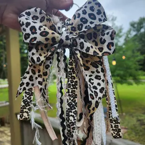 Bad Moms Boutique Handmade Leopard Print Rubber Bag Tassel with Ribbon Accent & Locking Keychain for Women's Stylish Everyday Use