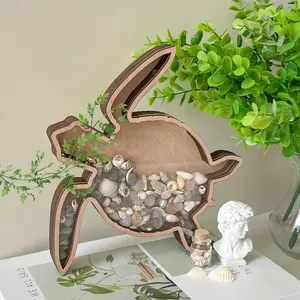 Turtle Wooden Shell Display Box, Ocean Style Transparent Storage Decor, Beach Seashell Memorial Decoration Box, Unique Gift Idea