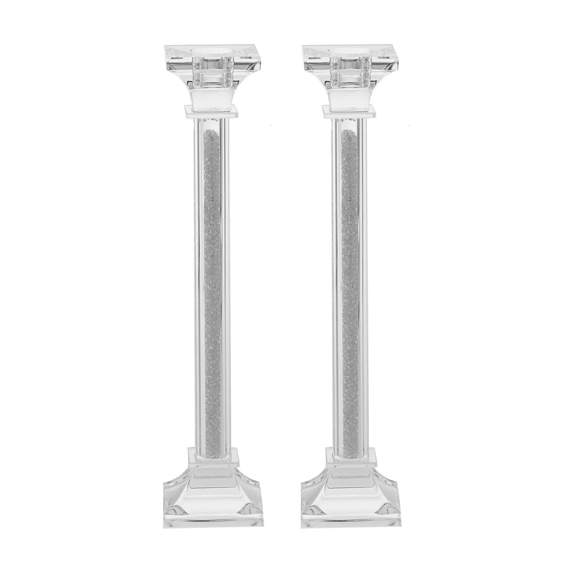 Copa Judaica Crystal Candlesticks with Silver Crushed Stones