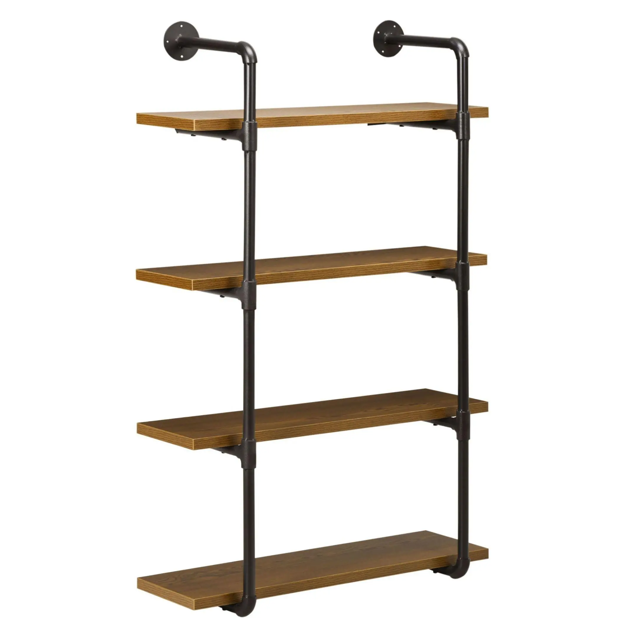 Rustic Brown Metal Frame 4-Tier Rectangular Tiers Industrial Pipe Wall-Mounted Floating Shelving Unit, MDF Decor for Farmhouse Kitchen & Bar