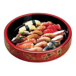 Japanese-Style Waterproof Traditional Art Sushi Serving Dish - 9.36 in Small Round Ice-Ready Sashimi Platter with Ice Compartment, Multi-Size, for Weddings, Parties
