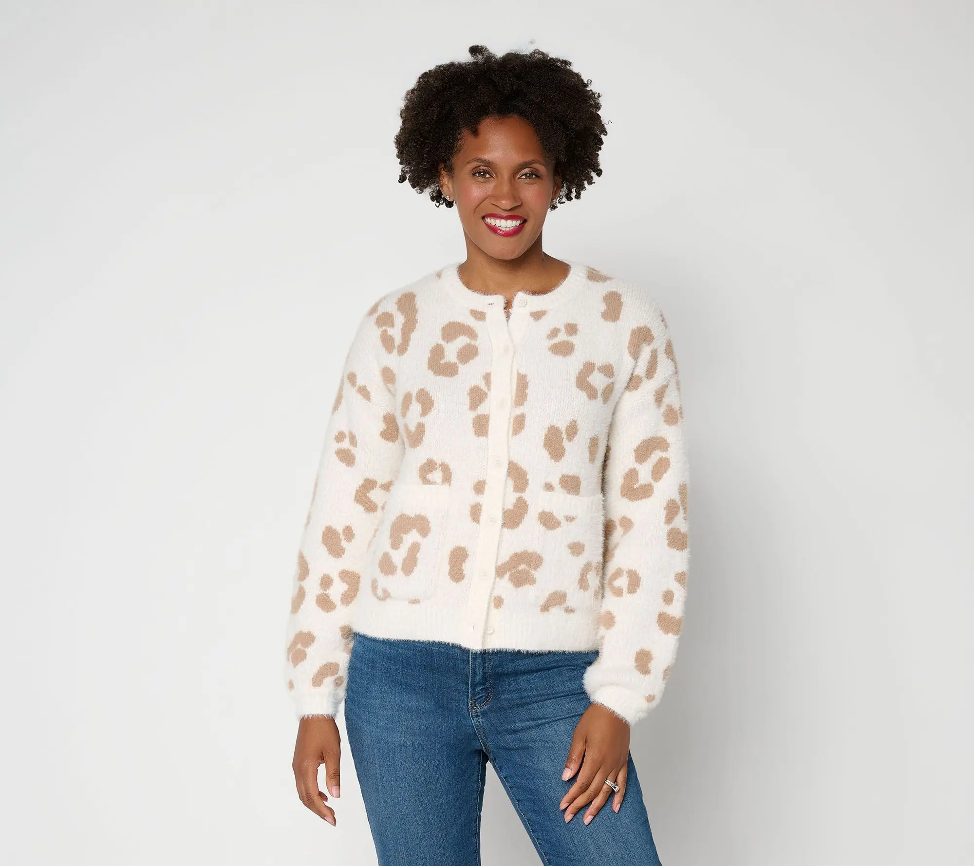 Me by Jennie Garth Animal Jacquard Cardigan with Pockets