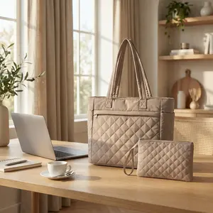 Tote Bag for Women, 15.6 Inch Laptop Bag, Large Quilted Work Shoulder Bag Ultra Lightweight Puffer Handbag for Travel