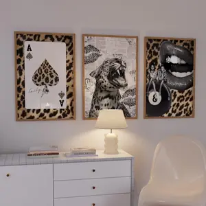 Set of 3 Poster Cheetah Prints Lucky You Ace Card, Cheetah with Kisses, Models with 8 Ball Trendy Aesthetic