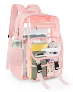 Large Clear Transparent Backpack, Heavy-Duty PVC & Fabric Daypack, Spacious See-Through Bookbag for College, Travel, School, Security Checks