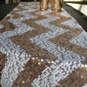 BLOWOUT Chevron Sequin Table Runner - Champagne & White (12 x 108)