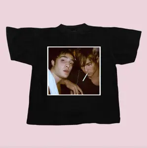 Chuck and Nate Gossip Girl Tee - Black Cotton Crew Neck Short Sleeve Fitted Graphic Top for All Seasons