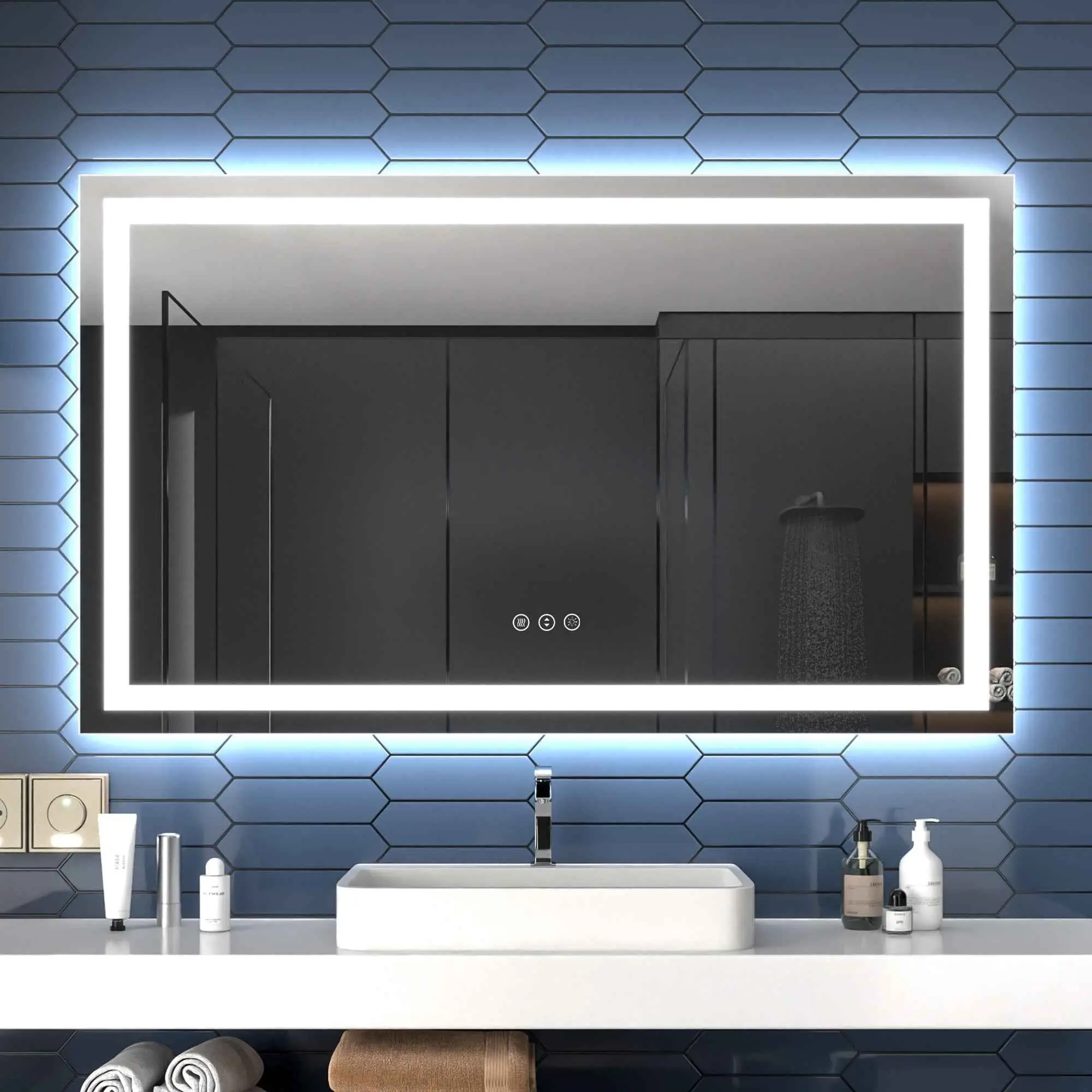 60" W x 36" H LED Heated Bathroom Mirror,Anti Fog,Dimmable,Dual Lighting Mode,Tempered Glass|Apex