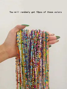 Boho Beaded Waist Chain Set - 10pcs Colorful Stretch Body Chains, Waist Chain for Women, Festival Layering Jewelry & Everyday Hippie Accessories, Waistbeads