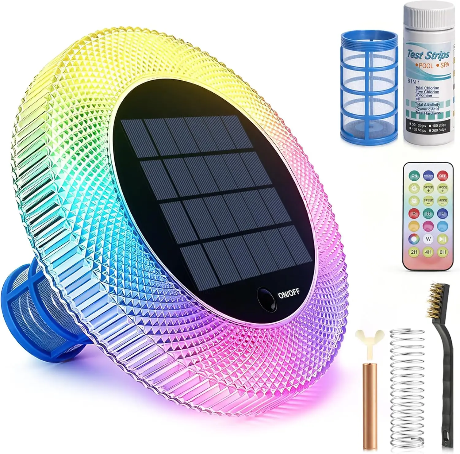 Floating Solar Pool Ionizer with Copper, Adjustable LED Lights & Clean Brush, Cost-Effective Water Maintenance Device for Above-Ground/In-Ground Pools, Supports Up to 45,000 Gal, Reduces Chlorine by Up to 85%