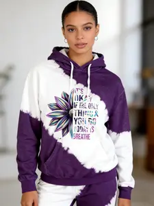 Women’s Fashion Pullover Hoodies western ethnic style retro floral hooded pullover, purple and white flower letter pattern pullover, casual long-sleeved , winter clothes for women