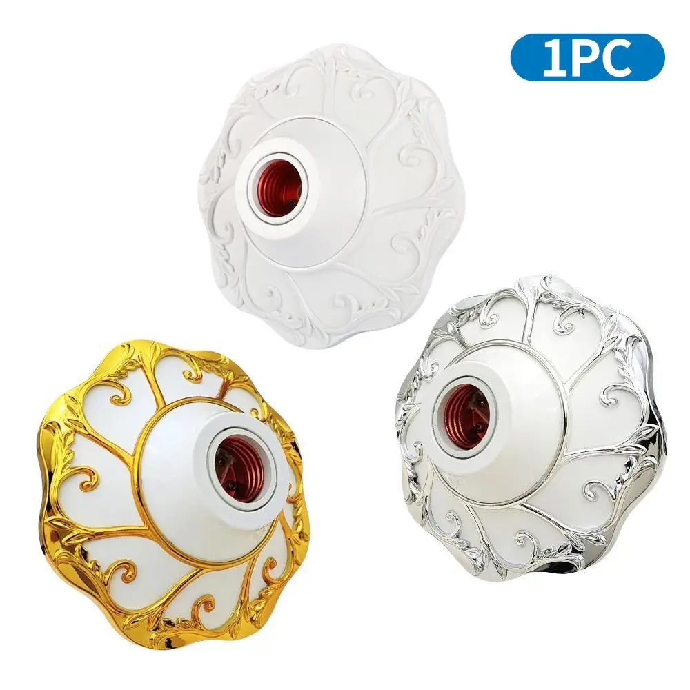 E26/E27 Bulb Socket Adapter, Silver Carved Modern Decorative Lamp Base, Lighting Accessories, Home Office Living Room Industrial Use, Wenzhou Manufacture