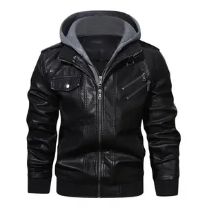 Premium Men’s Hooded Leather Jacket – fashionable biker style with chic multi-pockets, durable softshell for casual comfort; women’s sportswear