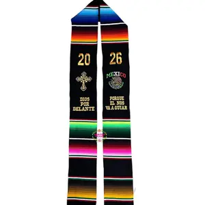*2026*Mexico Dios por delante Black Graduation Stole Sarape Sash
