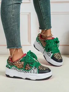 New Retro Leopard Print Women's Casual Sneakers, Thick Sole Breathable Skate Shoes, Perfect for Parties, Travel, Work, Outdoor Activities
