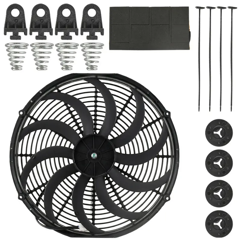 16 Inch 160W Universal Electric Radiator Cooling Fan Kit, 12V Slimline Auto Cooling Fan with Mounting Hardware, High Performance Replacement Fan for Car Truck Vehicle Engine Cooling System Exterior Upgrade Accessory