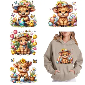 6 Easter Highland Cow DIY Transfer DTF Transfer Stickers Diy Flower Decor Art