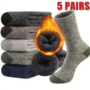 Winter Velvet Thickened Warm Terry Socks Mountaineering Men's and Women's Socks Medium Tube Floor Socks Parallel Line Towel Socks Cold-proof and Thermal Insulation