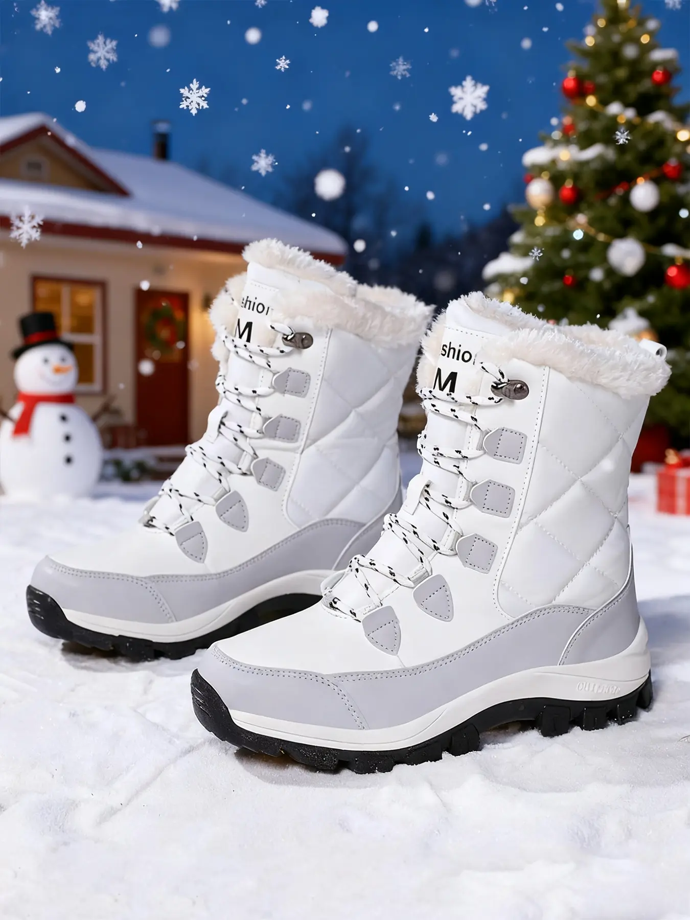 Women's High-Top Winter Snow Boots, Solid Color Boots, Warm Fleece Lined, Windproof Anti-Slip Waterproof, Casual Outdoor Sports Shoes Footwear