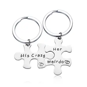 Stainless Steel His Crazy Her Weirdo/His Queen Her King Couples Keychains Set,Personalized Couples Jewelry,Gift for Boyfriend Girlfrien