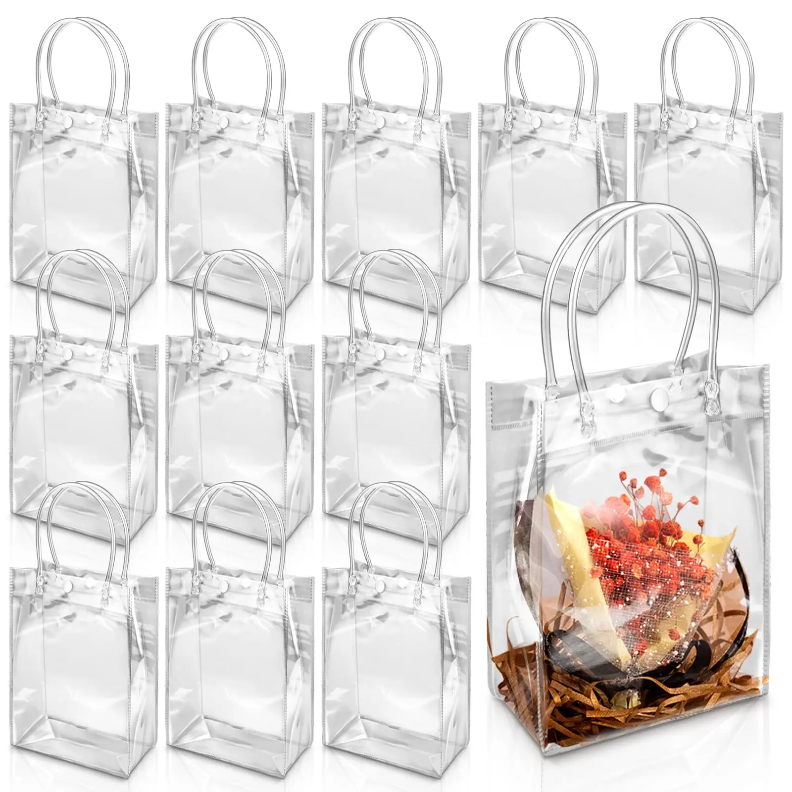 Clear Gift Bag with Handle, 10pcs/set Transparent Mini Handbag, Gift Wrapping Supplies for Birthday & Wedding Party, Loot Bags