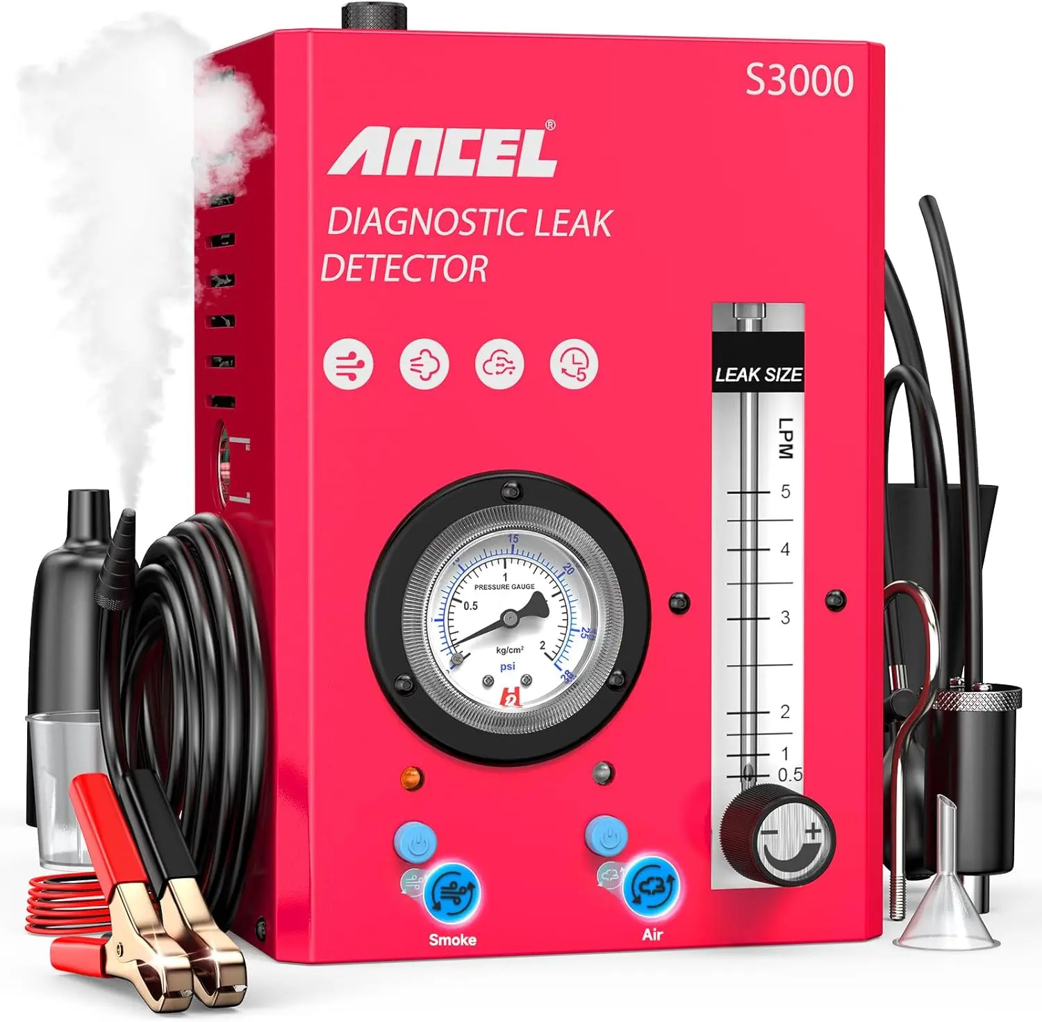 ANCEL S3000 Automotive Smoke Machine with Built-in Pump & Adjustable Flow, Professional Leak Detector for EVAP, Vacuum, Fuel System Car Leak Testing