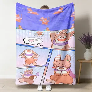 Fox Throw Blanket, Manga Comic Flannel Blanket, Soft Cozy Warm Throw, Cute Anime Design, Gift for Her Kids, Kawaii Bedroom Couch Decor ﻿ holiday popular monthersday