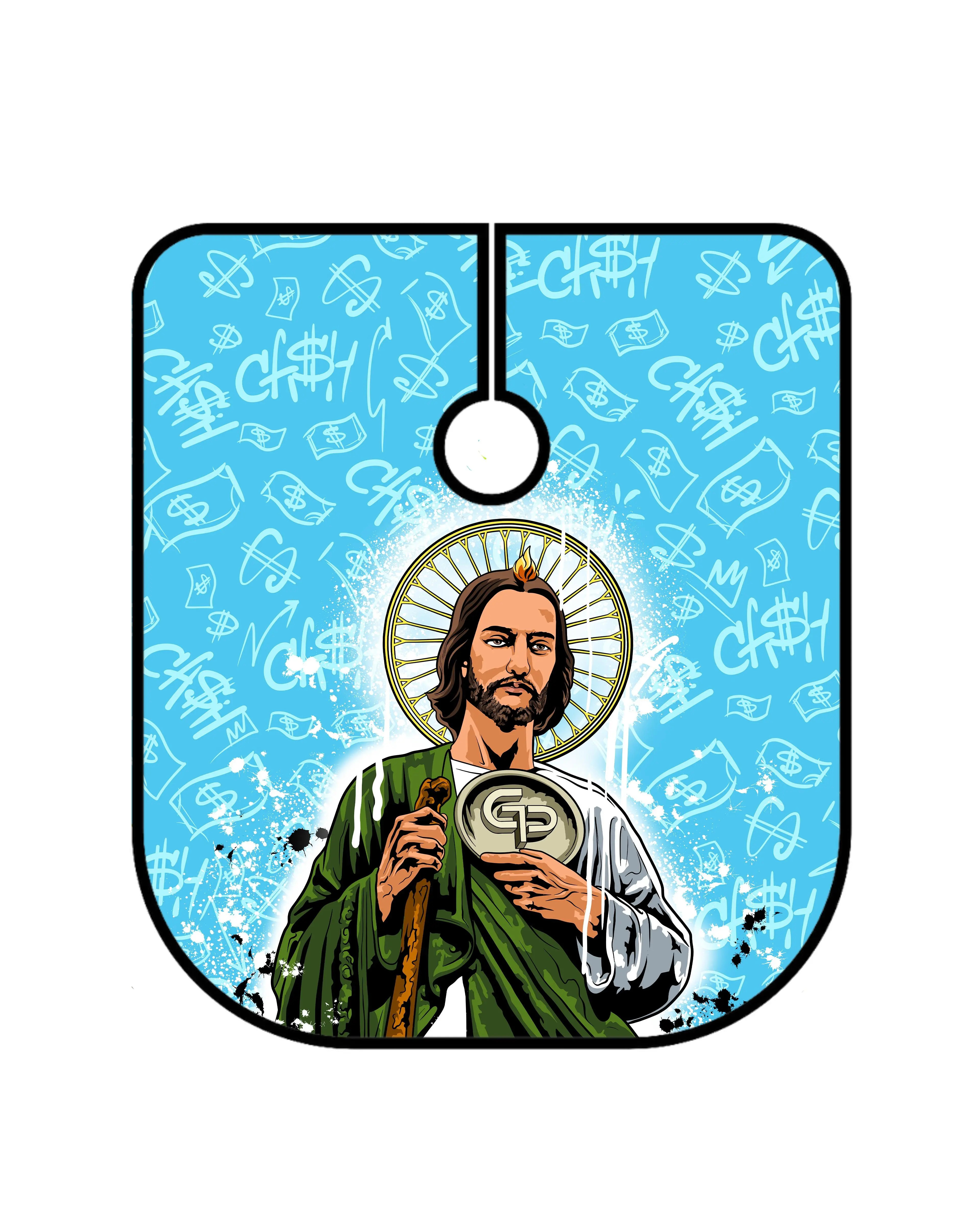 San Judas V2 PRO Barber Cape – Blue Faith-Inspired Professional Haircut Cape, Oversized Lightweight Breathable Hair-Repellent Salon Cutting Cover