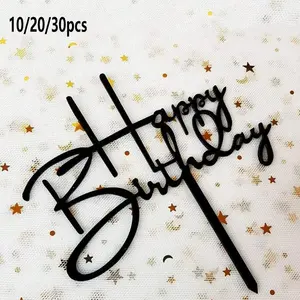 10/20/30pcs Birthday Cake Decoration Acrylic Plaques, Modern Letter Pattern Mirror Surface, Durable Multi-Functional Party Supplies Gift