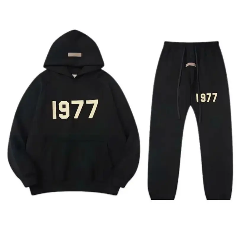 1977 Essential Hoodie & Pants Black Set Unisex Streetwear Tracksuit, Pullover Sweatshirt + Joggers, Gift for Him or Her 2025