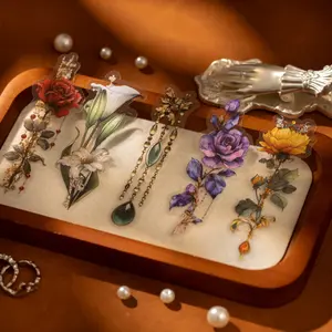 120 retro long strip sticker pack with a plant flower theme, made PET waterproof material, vintage style, self adhesive, suitable DIY journal decoration, scrapbooking, note making