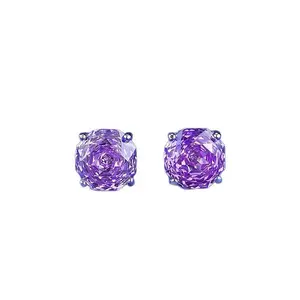 【1026】2CT Octagonal Millennium Cut Purple Cubic Zirconia Stud Earrings – Silver Four-Prong Setting