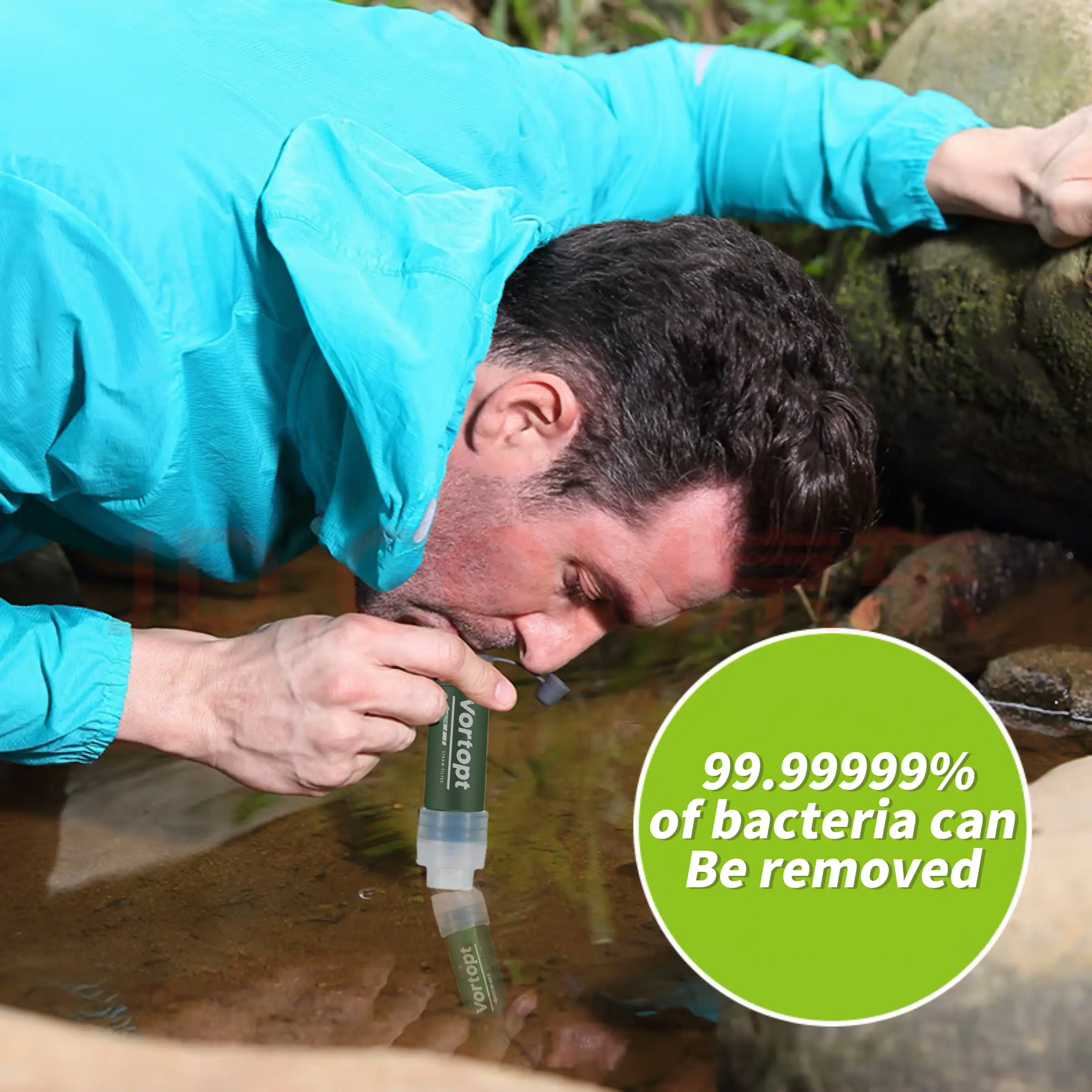 Vortopt Portable Outdoor Water Purifier - Personal Camping Supply, Removes Microplastics, Reduces Turbidity, Passes Rigorous Testing for Hiking, Emergency Preparedness, Outdoor Water Filter