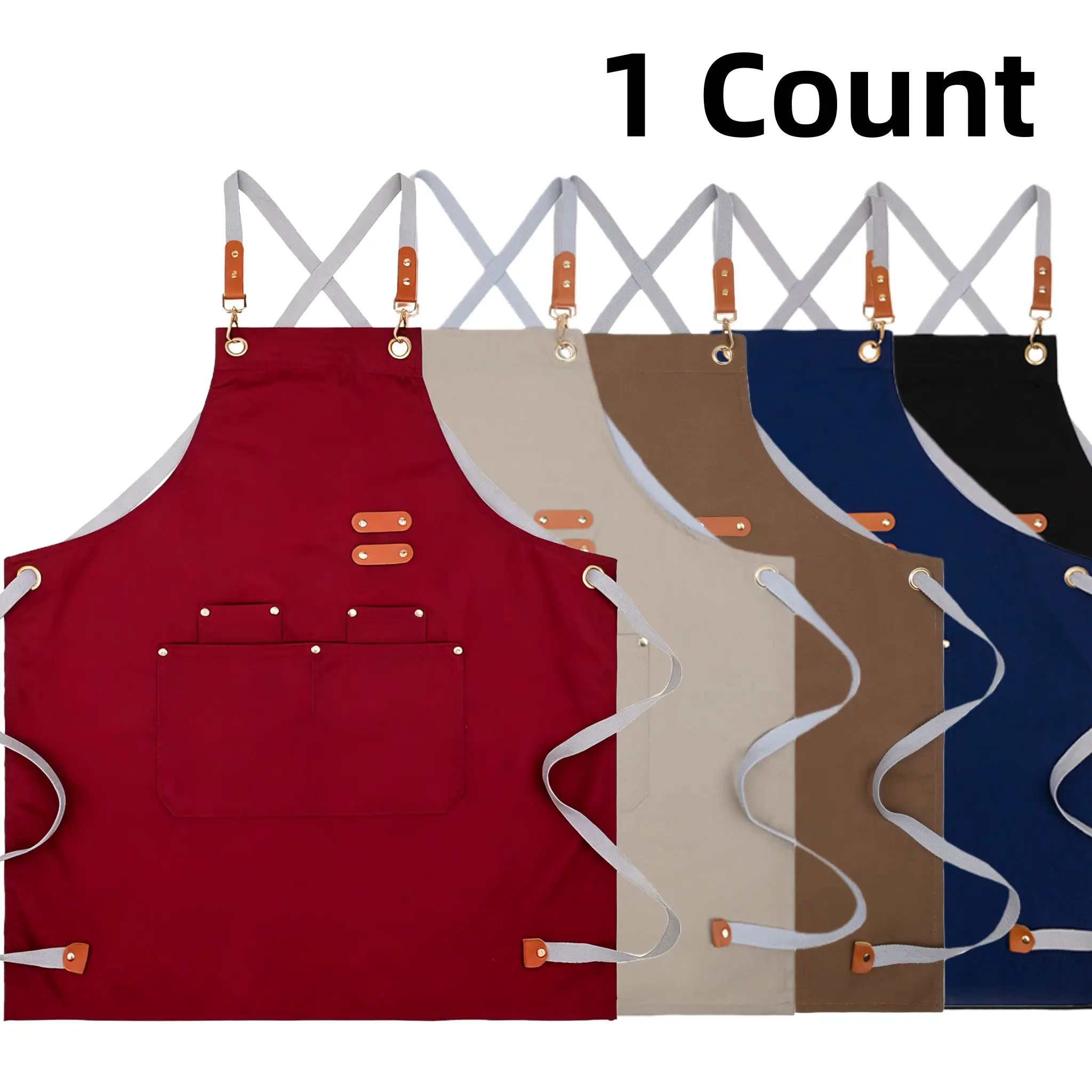 Polyester Fibre Apron with 4 Pockets, 1 Count Durable Unisex Working Pocketed Aprons with Cross-back Straps, Adjustable Neck Straps Apron, Household Items,Christmas Gift,Winter Apron for Women,Nails Design Tool, Kitchen Cooking Aprons