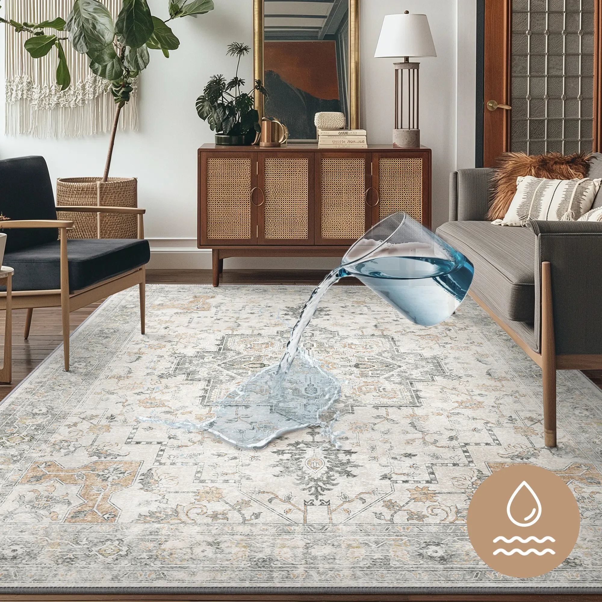 【Deals For You Days】GENIMO Outdoorfun No-Wash, Easy Care Spill-Resistant Area Rugs, Machine Washable Stain & Oil Resistant Non Slip Vintage Rugs, Family & Pet Friendly Carpet for Bedroom, Dining Room, Kitchen, Living Room Home Decorative Rug