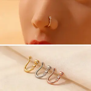 4 Piece Set + Simple Unique Copper Zircon Fake Nose Ring, No Piercing Required, Cute Creative Nasal Clip Gift for Girls