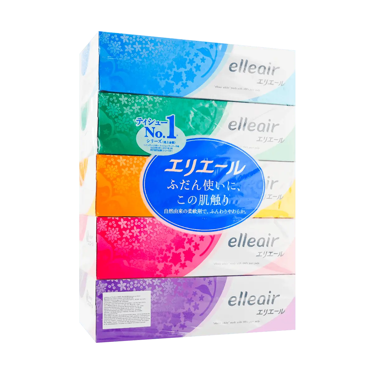 ELLEAIR Japan Soft Facial Tissues - 5 Boxes, 180 Sheets/Box - Pocket Handkerchief Paper Napkins for Everyday Use
