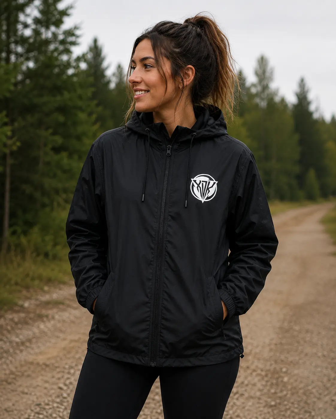 Men's Classic XDK Logo Black Light Shell Windbreaker - Long Sleeve Elastic Outdoor Athletic Tops with Pocket, Mesh-Coated Everyday Adult Coat