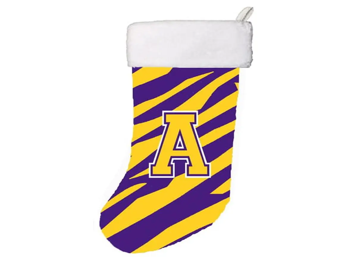 Tiger Stripe Purple Gold Initial A Monogram Suede Christmas Stocking, Machine Washable Festive Home Decor - 11x18 in Home & Festive Party Supplies