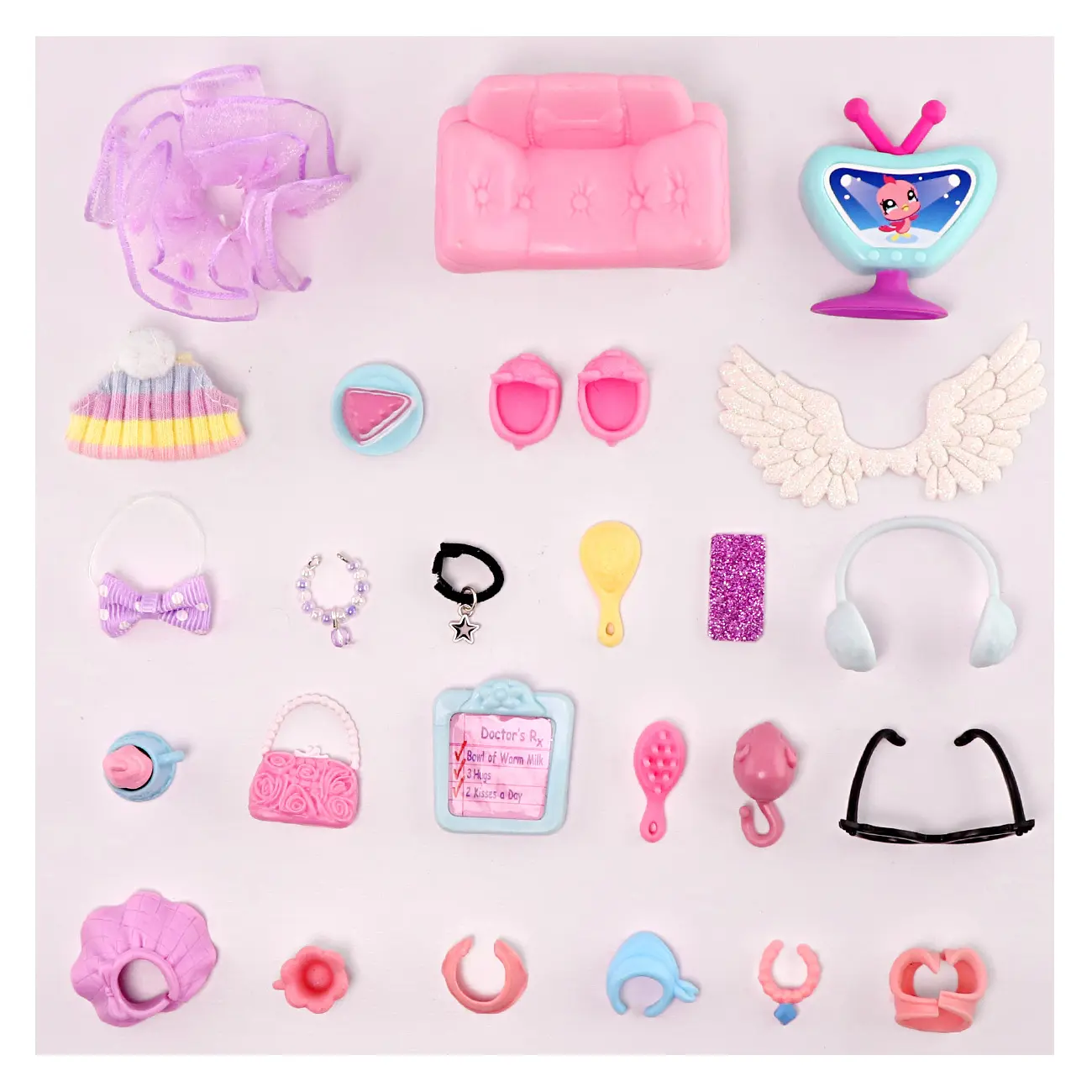 25 Pcs Mini Pet Doll Fixed Accessories Set - Includes Chair, Bows, Skirts, Glasses, Scarves, Shoes & Bags! Perfect for Mini Pet Shop Cat Dog Toys, Kids Collection & Gift Ideas(B55)