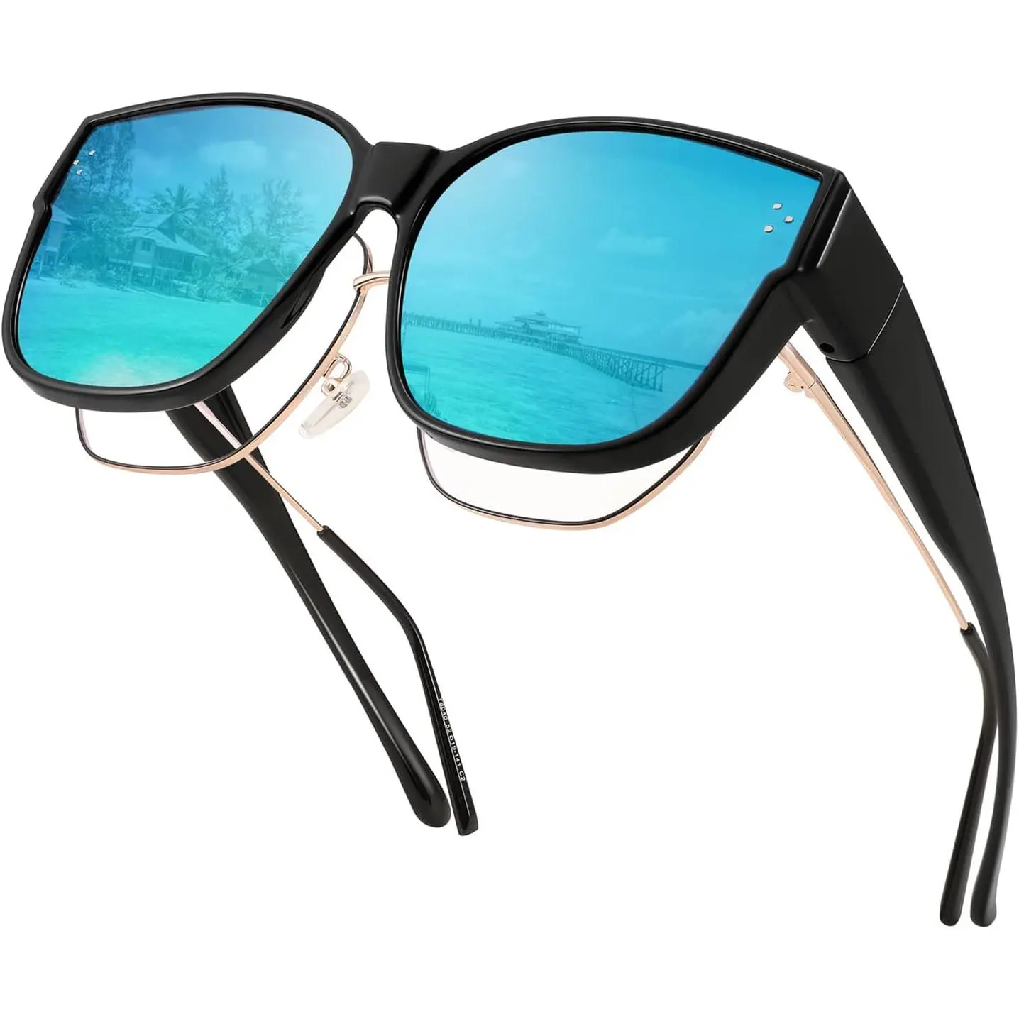FEISEDY Women's Polarized Fit-Over Sunglasses, Oversized Trendy Square Cat Eye Anti-Glare Eyewear, Adjustable, 80s Style, Light for Long Easy Wear, Fit Over Glasses B2849, Polarized Women's Sunglasses, Anti Glare Women's Sunglasses