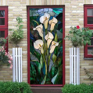2pcs   Calla Lily Stained Glass Window Film Static Cling Decorative Privacy Film for Home Office Living Room Bedroom Kitchen Bathroom Glass Door Window Decoration No Glue Reusable Heat Control Anti Decoration Items