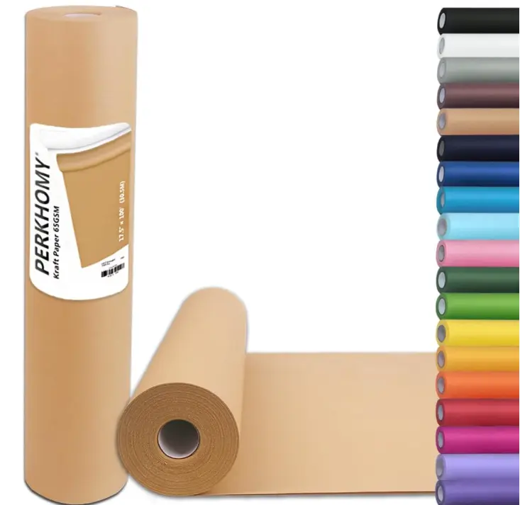 PerkHomy Brown Kraft Paper Roll 17.5" x 1,200" (100') for Gift Wrapping Bulletin Board Craft Art Bouquet Flower Packing Valentines Easel Moving Shipping Floor Poster Covering Table 70GSM 50LB