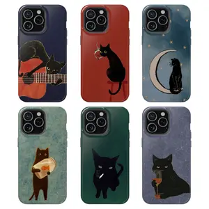 Vintage Black Cat Phone Case, Smoking Night Vibes Case Cover Compatible With iPhone 17 16 15 14 13 12 11 Pro Max X XS, Galaxy S26 S25 S24 S23 S22 Ultra, Shockproof and Durable, Gift For Lover