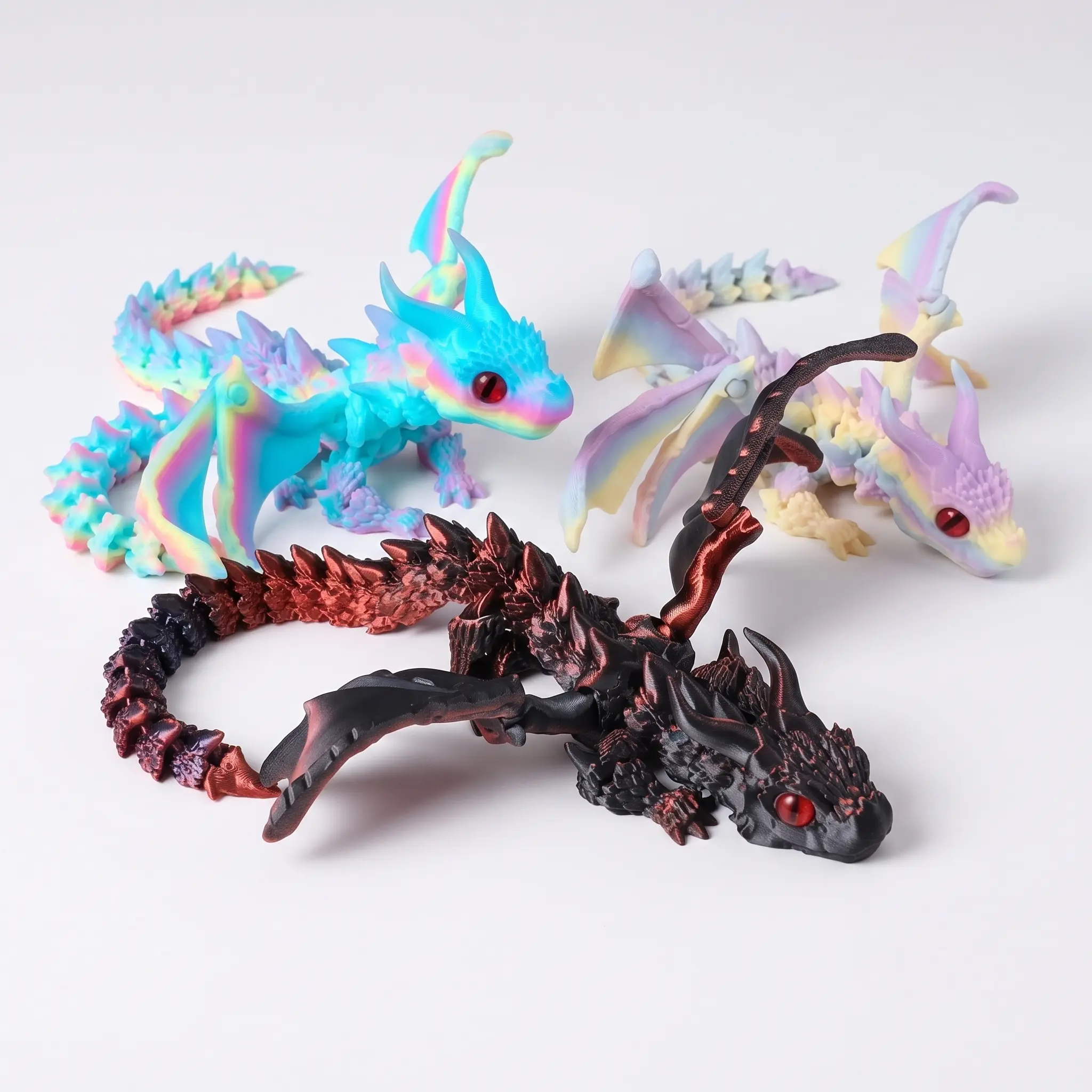 3D Printed Fantasy Double Horn Winged Dragon Figurine - Multi-Jointed Articulated Flexible Collectible, Laser Gradient Home Decoration, Glow in the Dark Creative Birthday Gift, Collectible Figurines, 3D Printing