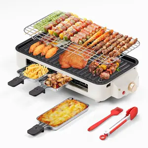 Electric Indoor Grill 1500W -2 in 1 Smokeless Indoor Grill for Kitchen with Non-stick Removable Grill & Griddle Plate,Temperature Control Korean BBQ Grill with 3 Cheese Pans Dishwasher Safe