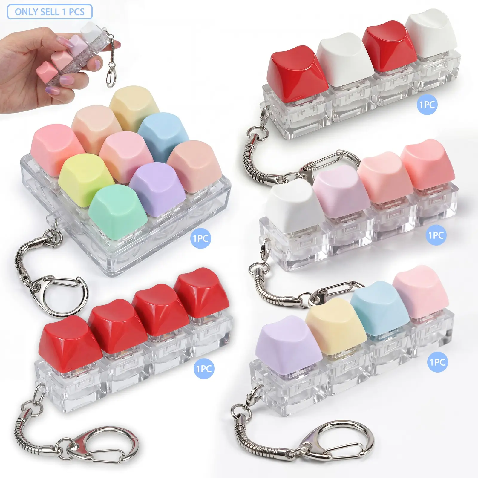 Keyboard Shaped Stress Relief Keychain, Aixin Ultra-Precise Design, Perfect for Adult Relaxation, Touch Feedback, Tactile Enjoyment, Clicky Buttons, Crisp Key Sounds, Daily Gift, Fidget Keychain, Fidget Keyring, Button Clicker Keychain