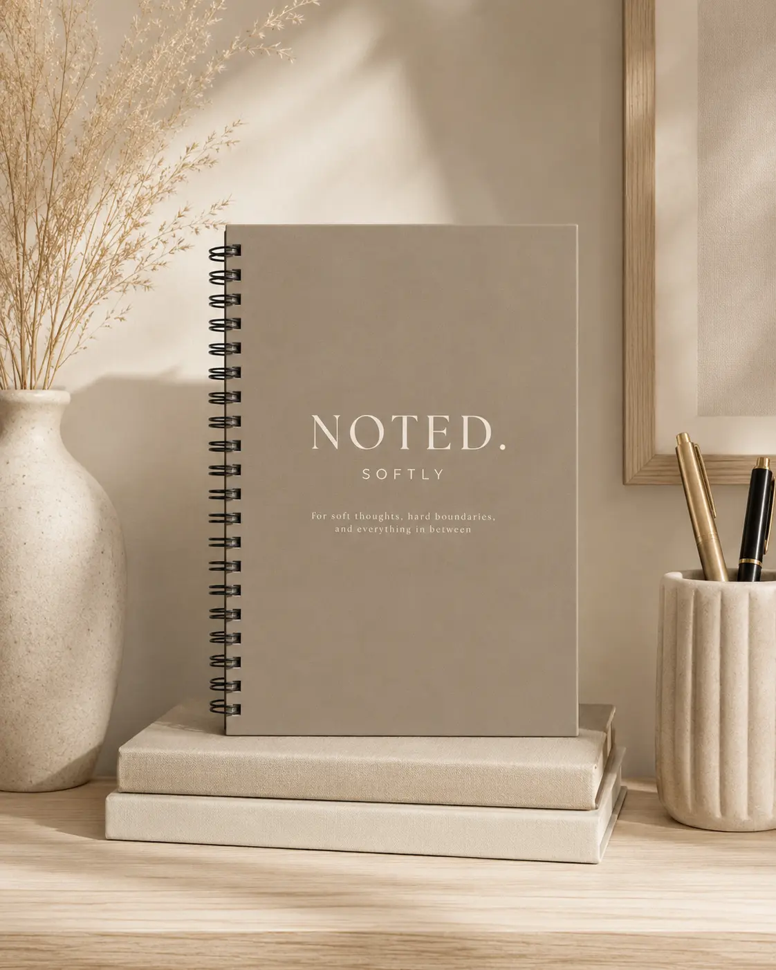 Soft Neutral Minimalist Notebook, Spiral Ruled Journal | Calm Thoughtful Writing